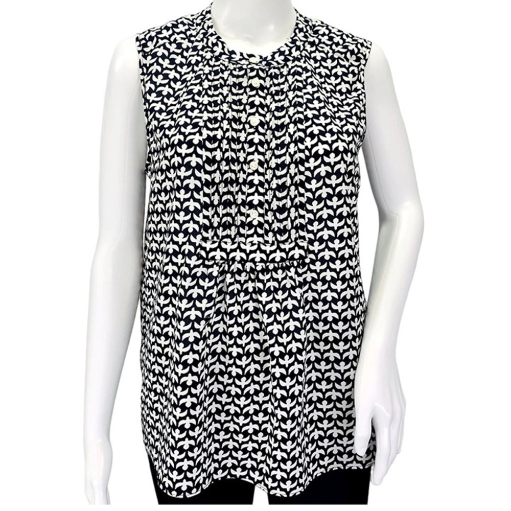 J. Crew Womens Printed Tuxedo Top Bird Navy Blue White Sleeveless size 6
